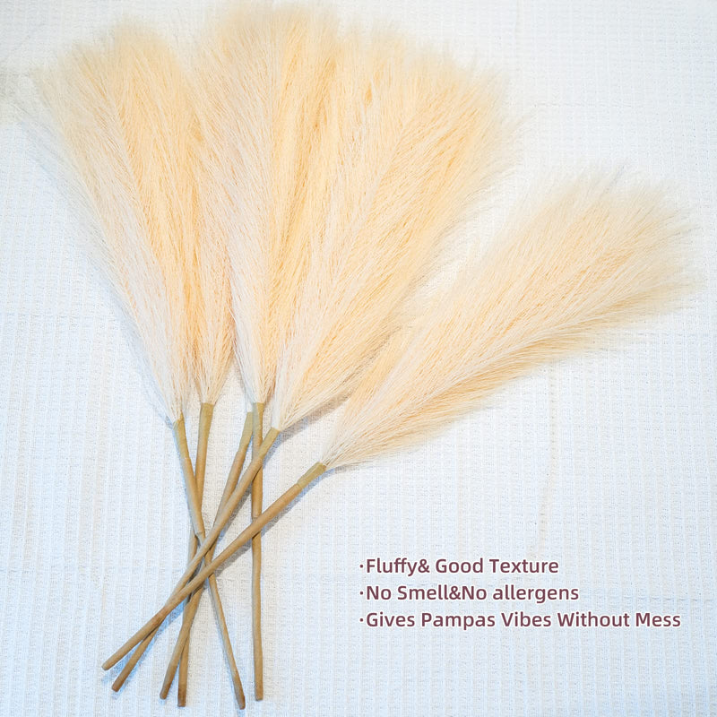 Faux Pampas Grass Decor, 6 Stems Artificial-Pampas-Grass with Extension Stem 17" to 24" Fluffy Fake-Pompass-Grass Branches Flower Arrangement for Room, Home, Boho Wedding Decor(Beige) Beige - NewNest Australia