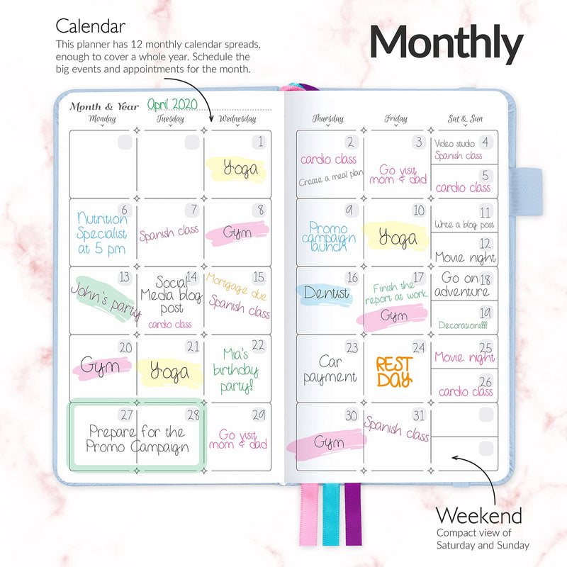 GoGirl Planner and Organizer for Women – Pocket Size Weekly Planner, Goals Journal & Agenda to Improve Time Management, Productivity & Live Happier. Undated – Start Anytime, Lasts 1 Year - Light Blue Pocket (3.5'' x 6.2'') - NewNest Australia