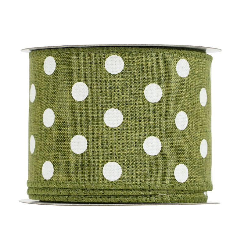HUIHUANG Polka Dot Burlap Ribbon Wired Edge Ribbon 2.5 Inch X 10 Yards Sage Green and White Polka Dot Wreath Ribbon for Big Bows Spring Summer Wreaths Swags Garland Decoration Gift Wrapping - NewNest Australia