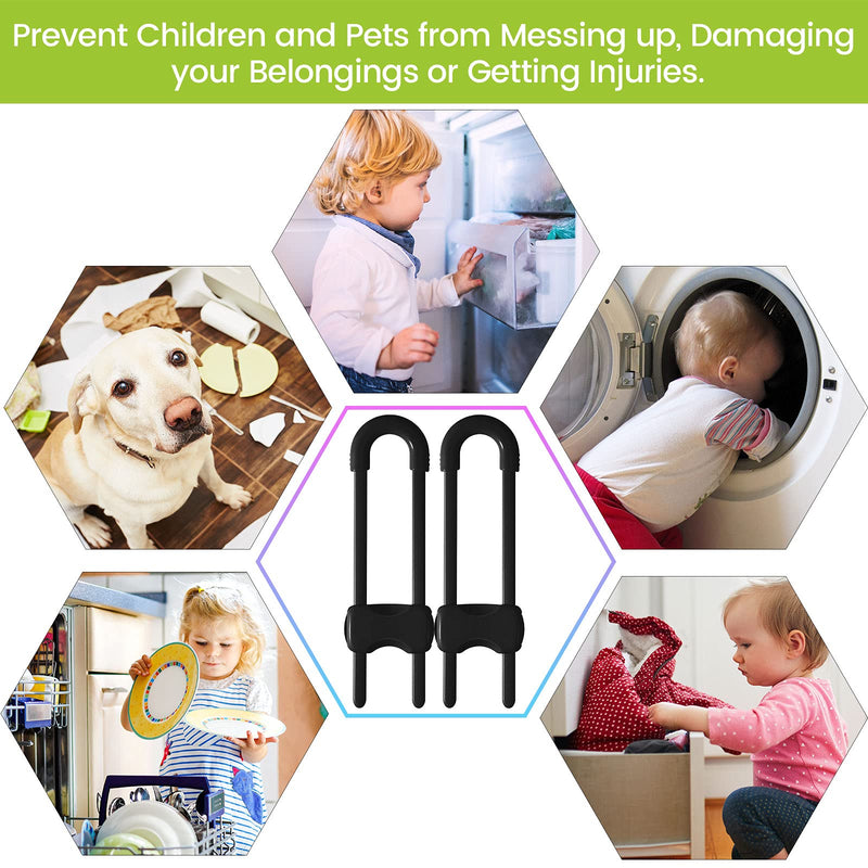 10 Pieces Sliding Cabinet Locks, Child U-Shaped Proofing Cabinet with Adjustable Safety Child Lock, Easy to Use Childproof Latch for Knob Handle on Kitchen Door Storage Cupboard Closet Dresser (Black) Black - NewNest Australia