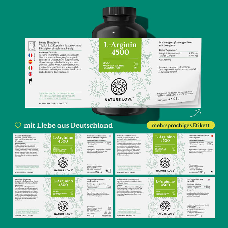 Nature Love L-Arginine ‚ Comparison Winner 2019 ‚ 365 Vegan Capsules High Dosage: 4500 Mg L-Arginine Hcl (=3750Mg Pure L-Arginine) Per Daily Dose. Vegetable Fermentation. Made In Germany. - NewNest Australia