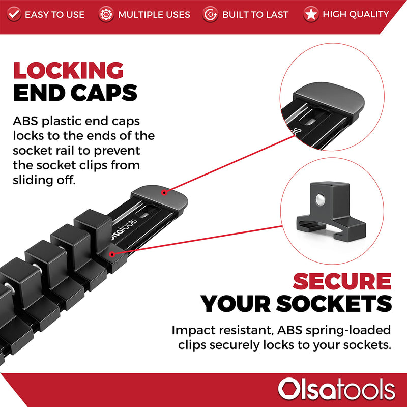 Olsa Tools 1/2-Inch Drive Aluminum Socket Organizer with Locking End Caps | Professional Quality Socket Holder (BLACK) Black - NewNest Australia