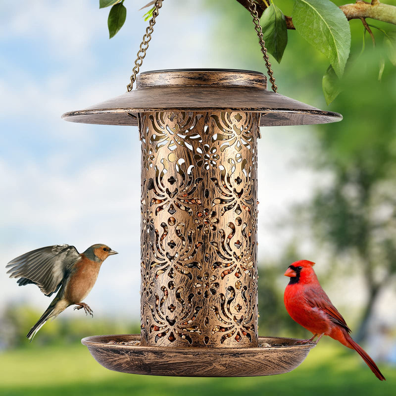 2022 Upgraded Solar Bird Feeders for Outside Metal Bird Feeders Outdoor Hanging,Wild Bird feeders as Gift Ideas for Bird Lovers Garden Yard Patio Cardinals ( Heavy Duty Weather Resistance 2LBs ) Big eaves - NewNest Australia