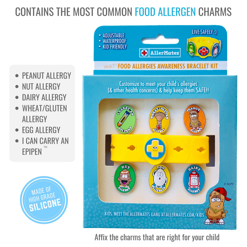 Food Allergy Bracelets for Kids – Bright, Fun Medical Charm Kit: Yellow Silicone Bracelet, Multiple Food Allergy Charms: Peanut, Nut, Dairy, Egg, Wheat & Epi Pen Charm, Medical Alert Bracelet for Kids - NewNest Australia