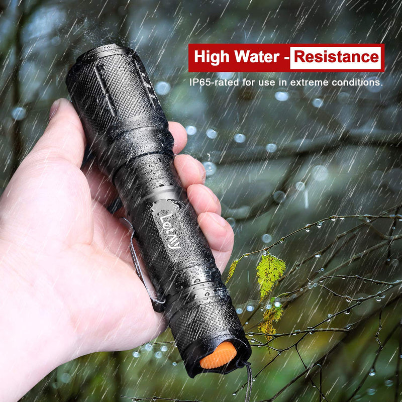 LETMY LED Tactical Flashlight, Ultra Bright 2000 Lumen XML T6 LED Flashlights, High Lumen, Zoomable, 5 Modes, Water Resistant Flash Light for Camping Accessories, Emergency Gear, 2 Pack - NewNest Australia