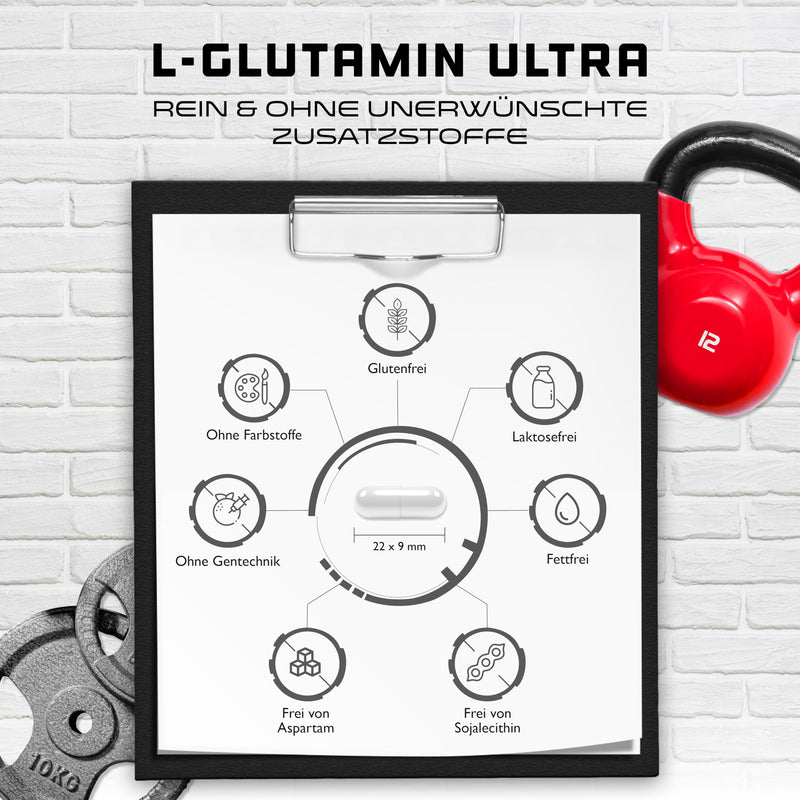 L-Glutamine - 365 capsules - Extra high dose with 1100 mg per capsule - 6600 mg per daily serving - Pure & ultra-fine L-Glutamine - No unwanted additives - Laboratory tested - Premium quality - NewNest Australia
