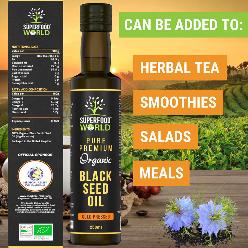 Organic Black Seed Oil 250ml - 100% Pure & Premium Virgin Cold Pressed Nigella Sativa Black Cumin Seed Oil - Supports Healthy Immune, Joint & Brain Function - Certified Organic in The UK - NewNest Australia