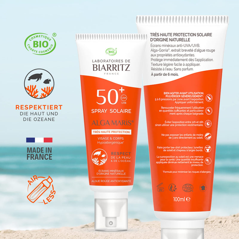 Laboratoires de Biarritz - Sun spray SPF50+ ALGA MARIS® organic certified - Face and body - For babies, children and adults - Light fluid texture - 100ml - Made in France SPF50+ 100.00 ml (pack of 1) - NewNest Australia