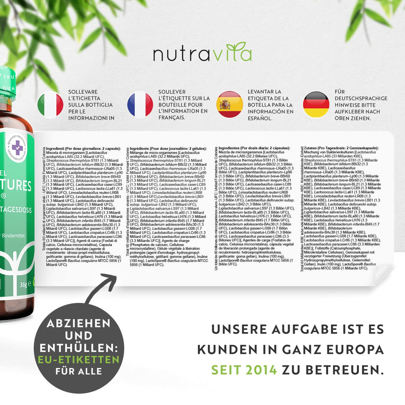 Pro Bio Cultures Complex - 60 Billion Cfu Per Daily Dose With 21 Bacterial Strains - Premium - With Lactospore - With High Efficiency And Intensive Active Ingredient Content - Made By Nutravita - NewNest Australia