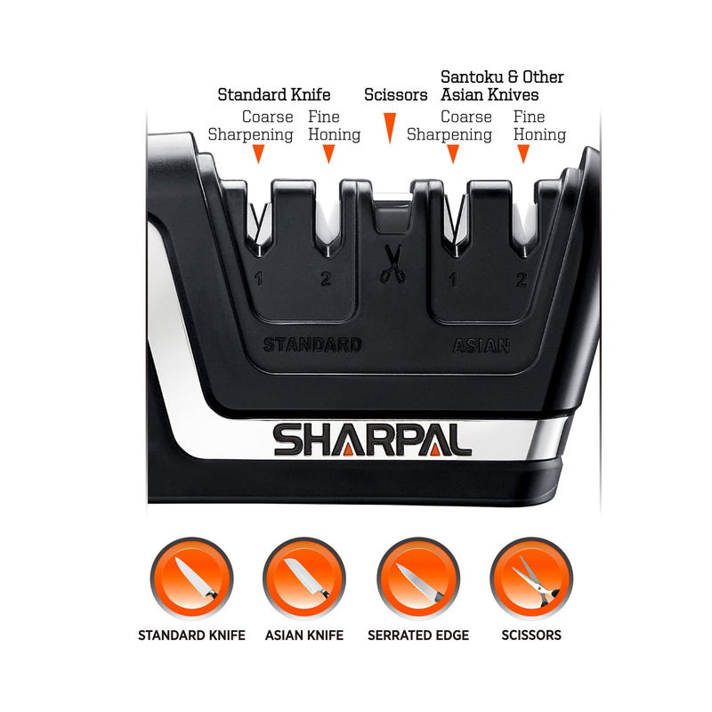SHARPAL 104N Professional 5-in-1 Kitchen Chef Knife & Scissors Sharpener, Sharpening Tool for Straight & Serrated Knives, Repair and Hone both Euro/American and Asian Knife, Fast Sharpen Scissor - NewNest Australia