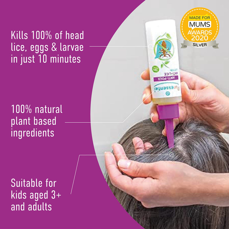 Puressentiel Head Lice Treatment Lotion & Head Lice Comb - Kills 100% Head Lice in Just 10 minutes - 100% Natural Formula - Easy To Apply Lotion 100ml - For kids & Adults - Cruelty Free - NewNest Australia