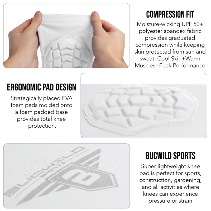 Bucwild Sports Compression Knee Pads for Basketball Volleyball Wrestling - Youth/Kids & Adult Sizes White Small - NewNest Australia