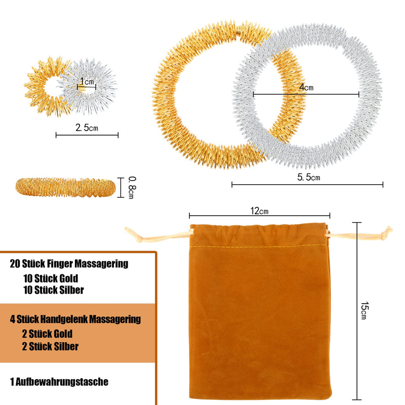 Pack Of 25 Massage Rings For Fingers Wrist Massage Ring Set Spiky Sensory Finger Massage Ring For Children Adults Office Workers To Reduce Stress Anxiety (Gold Silver) - NewNest Australia