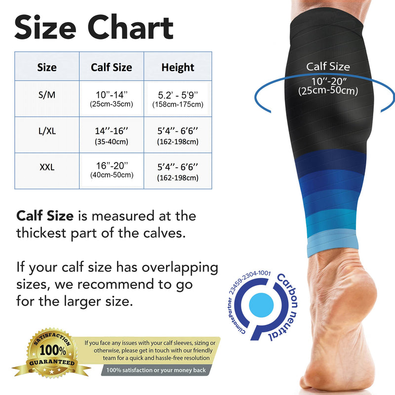 aZengear Calf Support Compression Sleeves (Pair) for Women, Men, Running | 20-30mmHg Class 2 Shin Splints Brace, Footless Leg Socks for Torn Muscle Pain Relief, Cramps (L-XL, Black w/Blue) L-XL - NewNest Australia