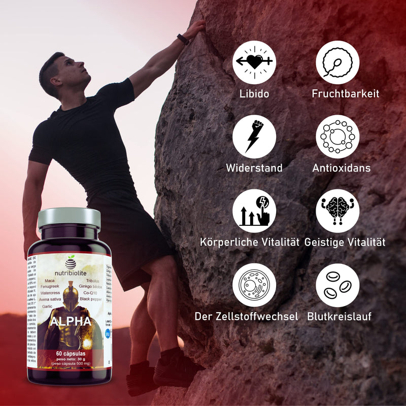 Alpha - Muscle Mass, Strength, Endurance, Energy And Muscle Recovery. Co-Q10, Ginkgo Biloba, Tribulus Terrestris, Maca, Fenugreek, Black Pepper, Garlic, Watercress, Avena Sativa. Vegan - NewNest Australia