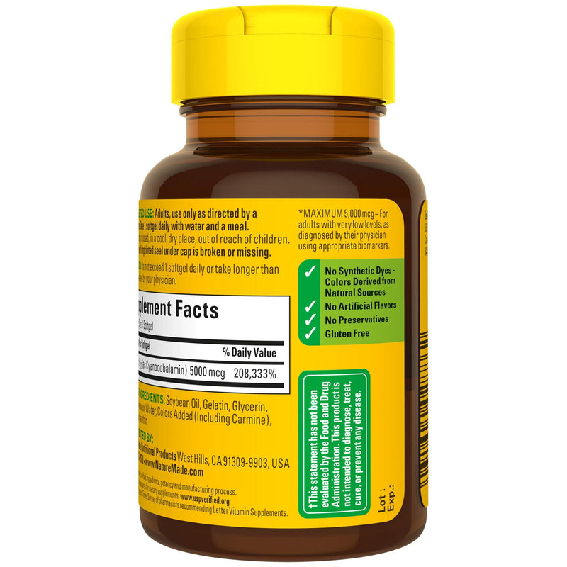 Nature Made Maximum Strength Vitamin B12 5000 mcg, Dietary Supplement for Energy Metabolism Support, 60 Softgels, 60 Day Supply - NewNest Australia