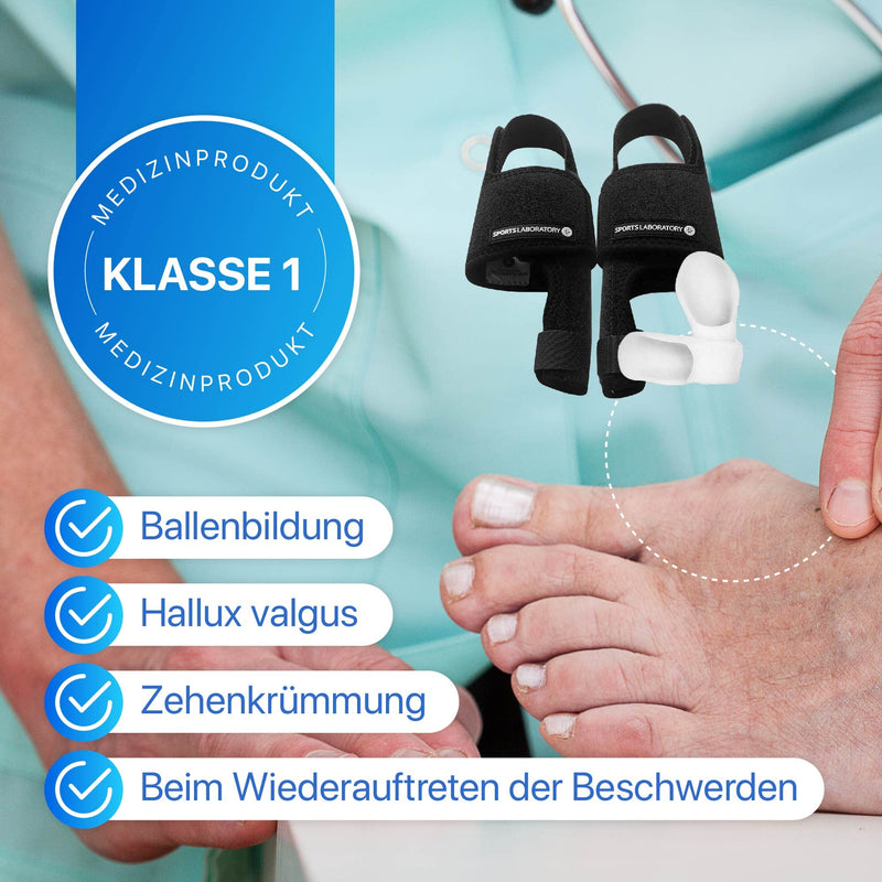 Sports Laboratory Hallux Valgus Correction Set For Day And Night - 2 X Hallux Valgus Splints, 2 X Toe Separators And 1 X Guide - Pain Relief And Protection - Adjustable Fit (Black) - NewNest Australia