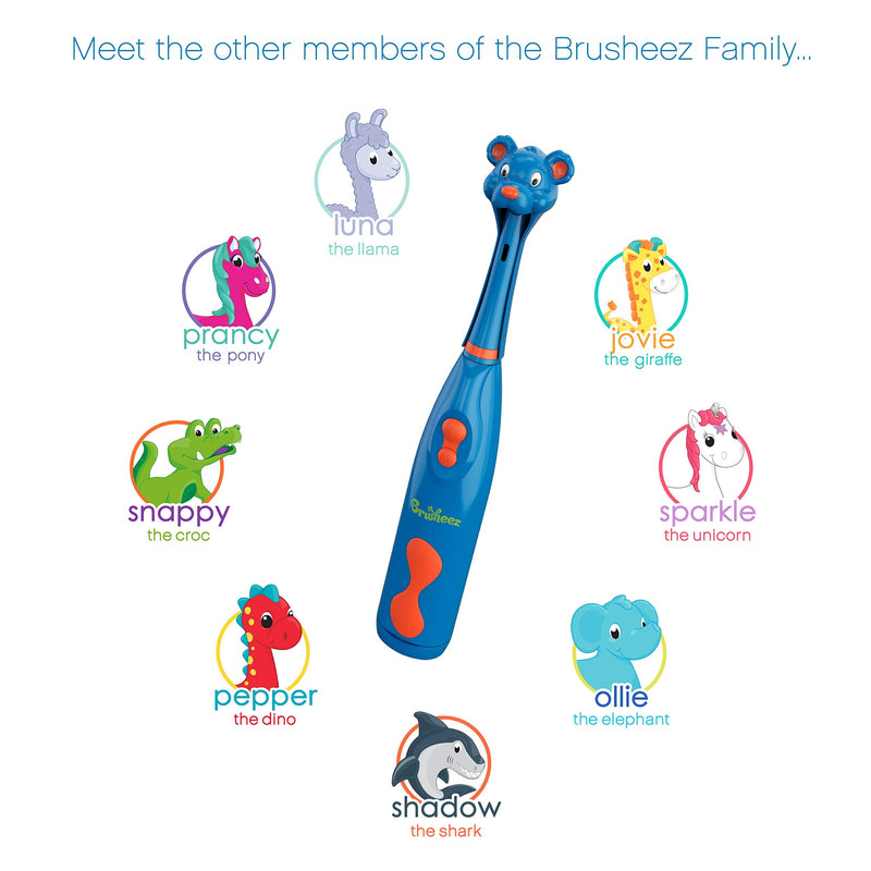 Brusheez® Kids Electric Toothbrush Set (Carnivore Edition) - Battery Operated, Soft Bristles, Easy On/Off, 2 Brush Heads, Animal Cover, Sand Timer, Rinse Cup, and Base - Ages 3+ (Buddy The Bear) Buddy the Bear - NewNest Australia
