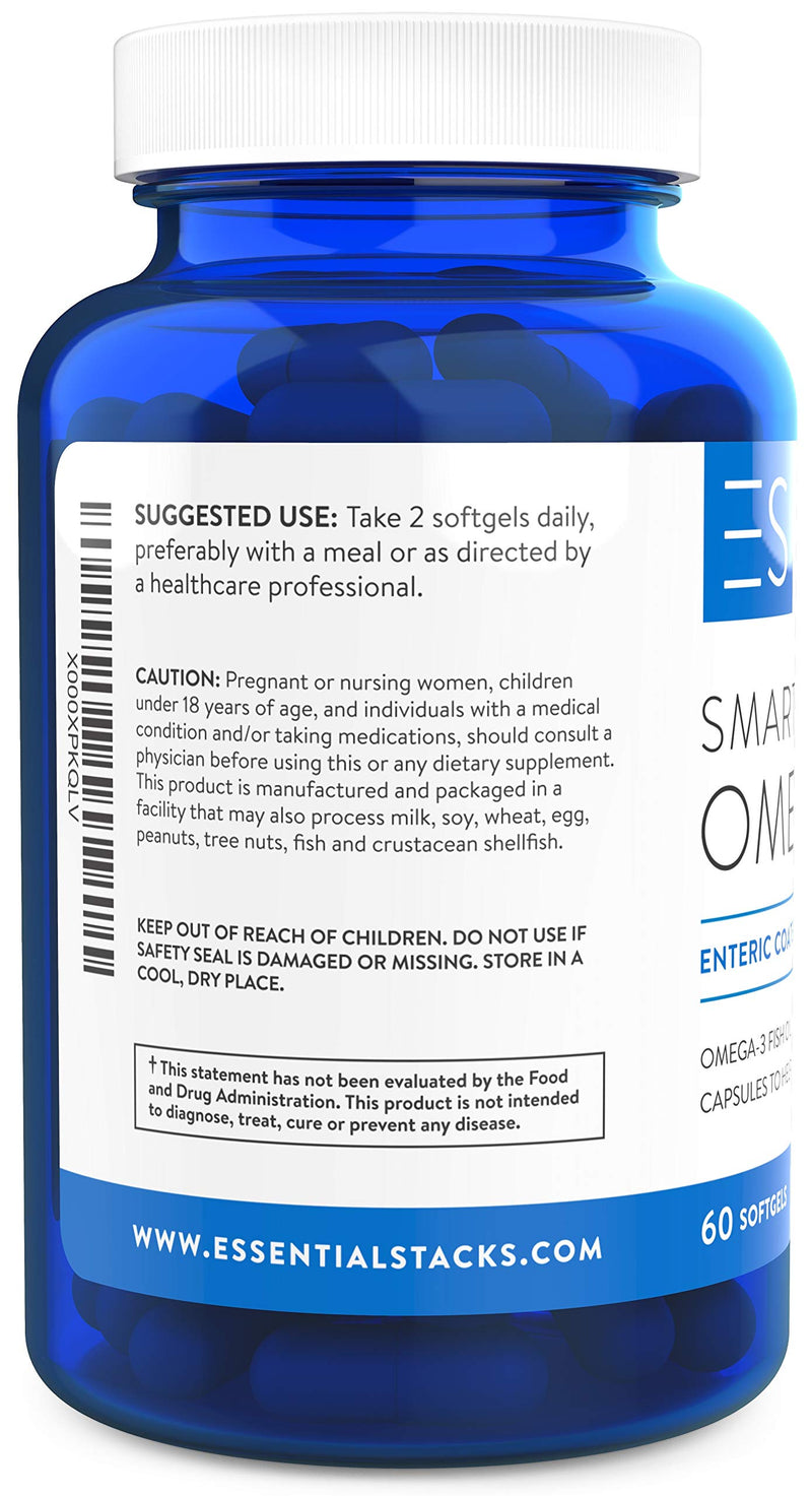 Essential Stacks Burpless Fish Oil Omega 3 - Triple Strength (1400mg EPA DHA Per Serving), Enteric Coated, Molecularly Distilled & No Fishy Burps OR Aftertaste. - NewNest Australia