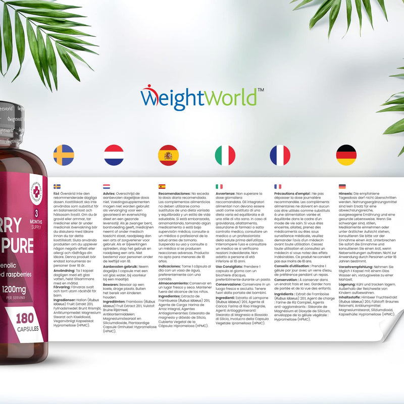 Pure Raspberry Ketones 1200mg - 180 Vegan Capsules (6 Month Supply) - Max Strength Raspberry Ketones Supplement - Suits Low Carb & Keto Diet -Better Absorption Than Tablet - 100% Natural - UK Made - NewNest Australia