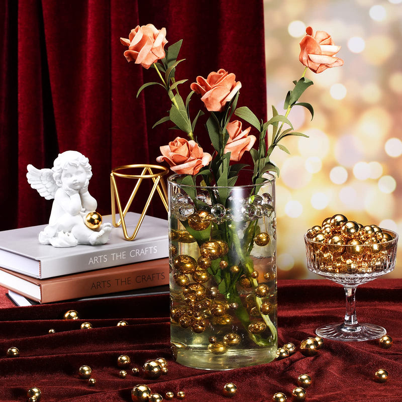 Junkin 150 Pieces Vase Filler Faux Pearls Vase Makeup Beads No Hole Gloss Pearl Beads Mixed Sizes Round Pearls for Vase Home Party Wedding Decor, 8/14/20 mm (Gold) Gold - NewNest Australia