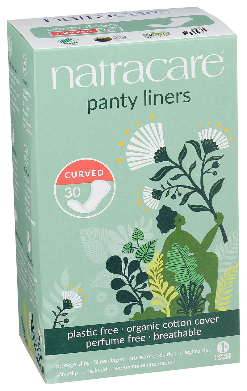 Natracare Natural Organic Curved Panty Liners, Made with Certified Organic Cotton, Ecologically Certified Cellulose Pulp and Plant Starch (1 Pack, 30 Liners Total) - NewNest Australia