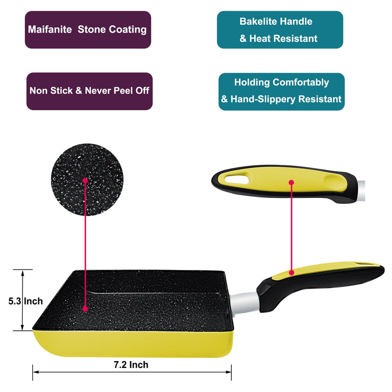 Tamagoyaki Japanese Omelette Pan/Egg Pan - Non-stick Coating - Rectangle Frying Pan Mini Frying Pan (Yellow) - NewNest Australia