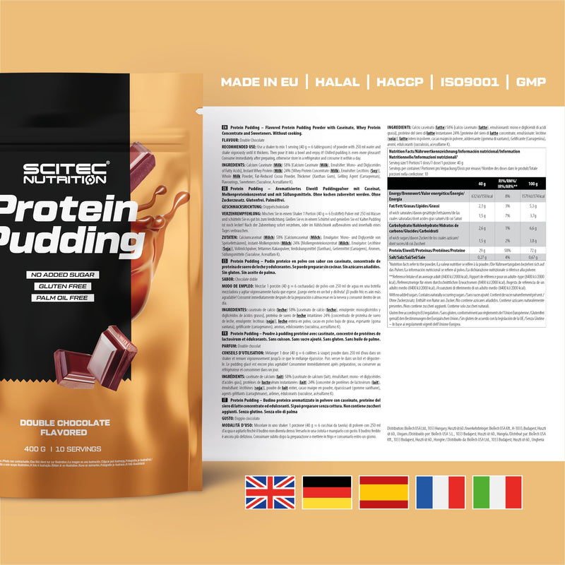 Scitec Nutrition Protein Pudding, Flavored Protein Pudding Powder With Caseinate, Whey Protein Concentrate And With Sweeteners, No Added Sugar, Gluten-Free, 400 G, Double Chocolate - NewNest Australia