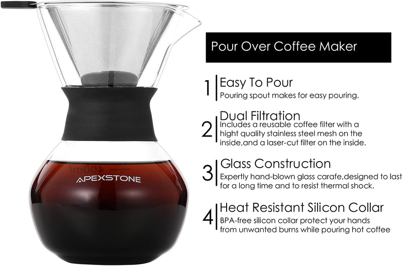 Pour Over Coffee Maker 20 oz,Pour Over Coffee Dripper Glass Carafe,Pour Over Coffee Maker with Handle,Pour Over Coffee Maker with Borosilicate Glass Carafe - NewNest Australia