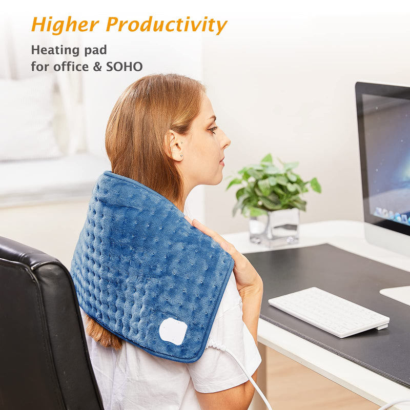 Electric Heat Pad for Back Pain Relief, Heating Pad with Auto Shut Off in 90 min, 10 Heat Level Settings, Fast Heated Pad 100% Comfortable Polyester, Machine Washable, Mia&Coco 12"x24" (30x60cm) Blue - NewNest Australia