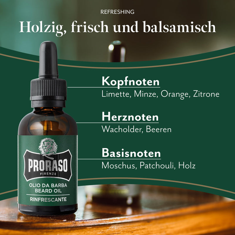 Proraso beard oil GREEN Refreshing - classic with menthol and eucalyptus, silicone-free - for normal skin, 30 ml - NewNest Australia