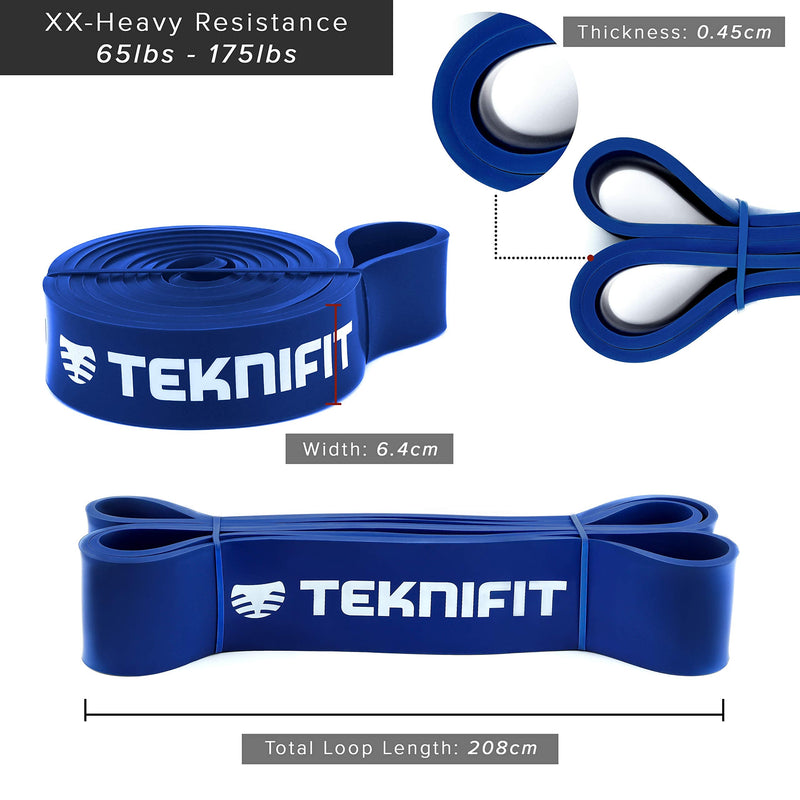 Teknifit Resistance Band - Single Pull Up Power Band - Full Body Workout and Home Fitness Solution - Inc FREE Exercise Guide Download BLUE (XX-HEAVY) - NewNest Australia