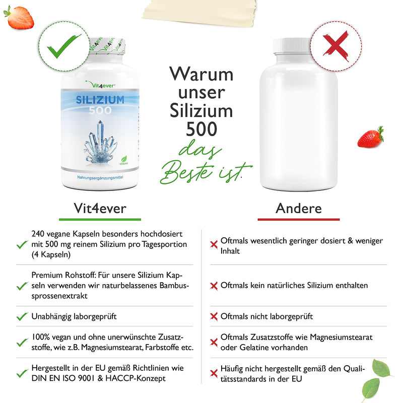 Silicon - 240 capsules with 500 mg organic silicon per day - Premium: Naturally derived from bamboo extract - High dosage - Vegan - Laboratory tested - NewNest Australia