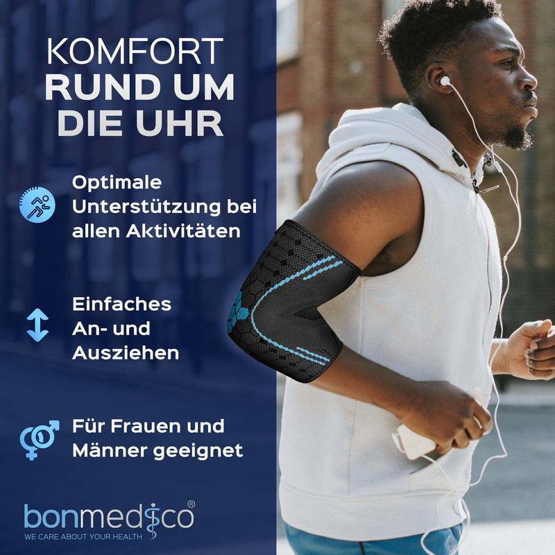 bonmedico Professional Elbow Bandage Kusano for Men and Women - Elbow Bandage for Left/Right - Supports Joints and Muscles - Elbow Pads - 1 Piece, Grey, M - NewNest Australia