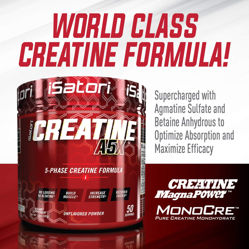 iSatori Creatine A5X Advanced 5-Phase Creatine Monohydrate Powder for Muscle Growth, Strength Building, & Recovery - Dietary Supplement for Training & Weight Lifting - Unflavored (50 Servings) - NewNest Australia