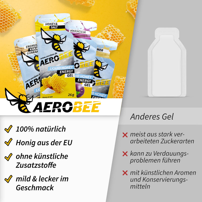 Aerobee Energy Liquid Gel - Honey & Salt 10 X 26 G [100% Natural Energy Gel Made Of Honey] Really Delicious Sports Gel For Endurance Sports, Energy Gel Running, Power Gel Sport, Carbohydrate Gel - NewNest Australia