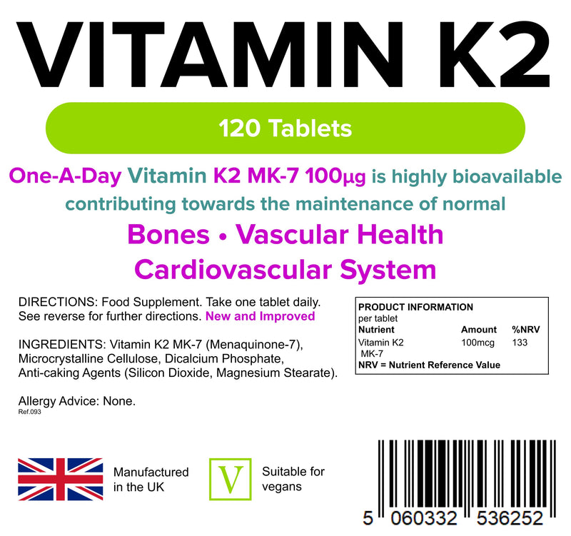Lindens Vitamin K2 100mcg Tablets - 120 Pack Vegan and Vegetarian Tablets (not Capsules) - Menaquinon MK-7 - Supports Maintenance of Normal Bones - 133% NRV - UK Manufacturer, Letterbox Friendly - NewNest Australia