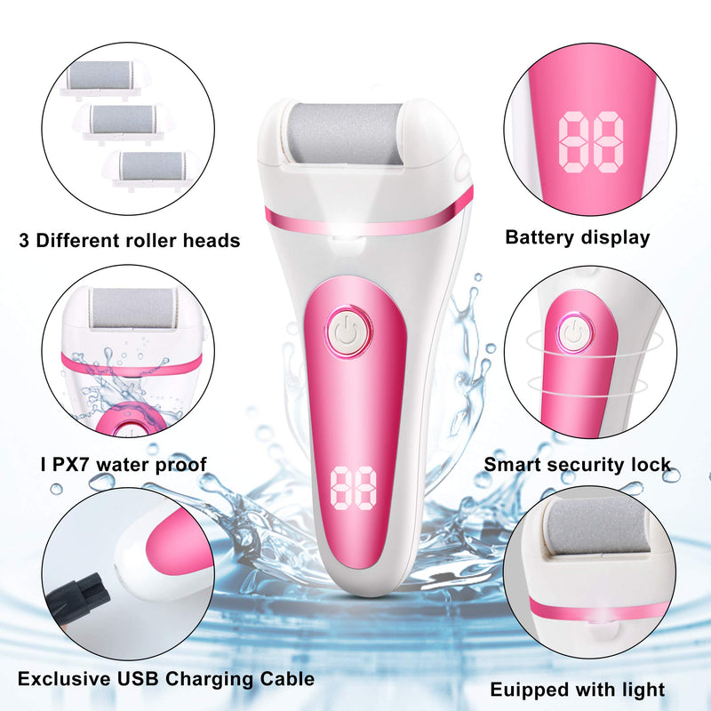 ZOUYUE Electric Foot File Pedicure Kit,Rechargeable Waterproof Hard Skin Remover with 3 Rollers and 2 Speeds,Stainless Steel Foot Care Gift Set for Dry Dead Cracked Feet and Dead Skin (Pink) Pink - NewNest Australia