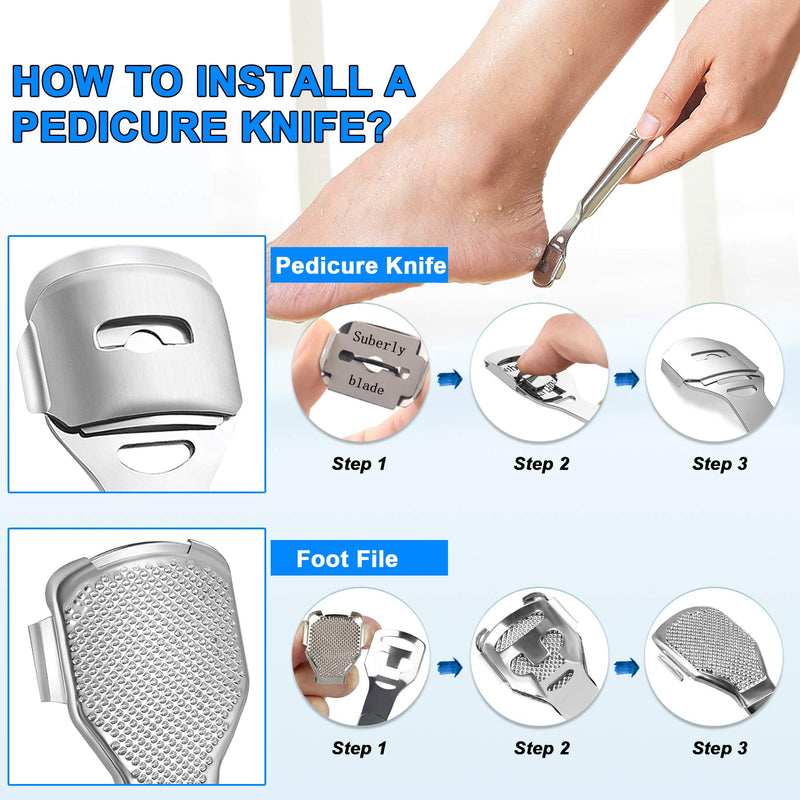 Professional Foot Scraper and Foot Rasp,Callus Remover for Hard Skin,Pedicure Callus Shaver for Feet Care,Foot Files for Callus Remover Come with 10PCS Replacement Blades(Total 12PCS) - NewNest Australia