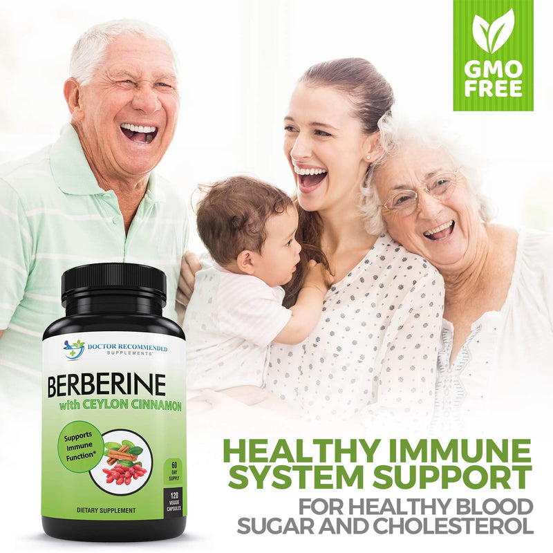 Berberine with Ceylon Cinnamon - 1200mg Berberine & 100mg Organic Ceylon Cinnamon - 120 Veggie Capsules, Healthy Immune System Cardiovascular Heart & Gastrointestinal Wellness 120 Count (Pack of 1) - NewNest Australia