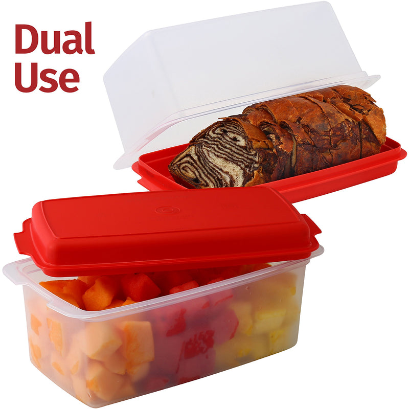NewNest Australia - Bread Box -Dual Use Bread Holder/Airtight Plastic Food Storage Container for Dry or Fresh Foods -2 in 1 Bread Bin- Loaf Cake Keeper/Baked Goods -Keeps Bread Fresh- Red and Clear Cover - Signoraware 