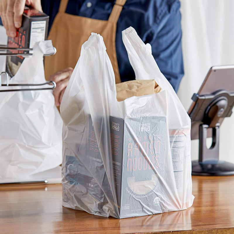 KitchenDine Plastic Bags - Grocery Bags T-Shirt Shopping Bag - White Merchandise 21" x 11 1/2" Cary Out Recyclable Bags. Bolsas De Plastico (100) 100 - NewNest Australia