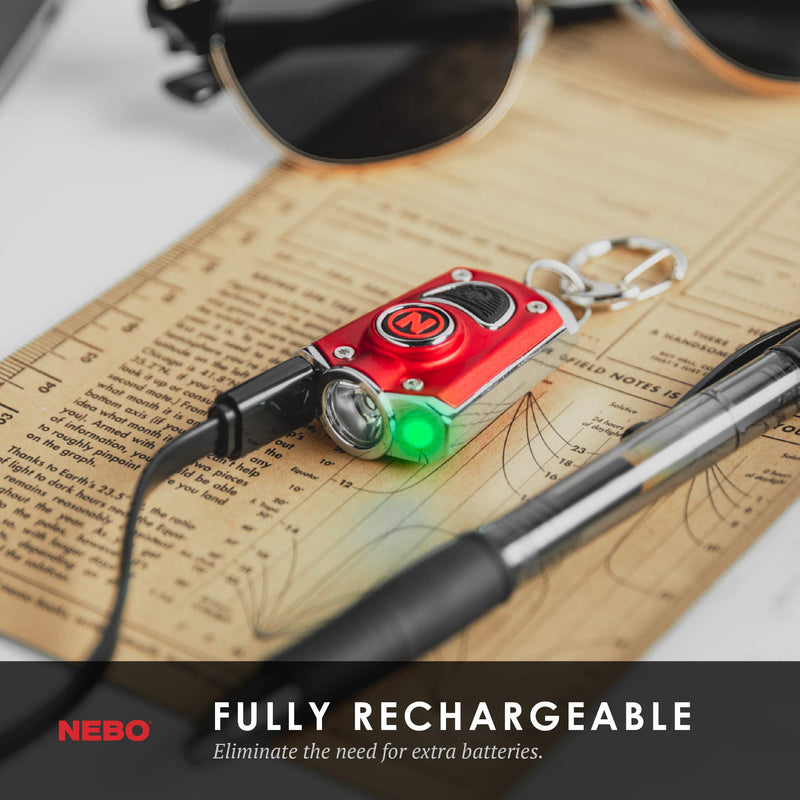 NEBO Mycro Rechargeable LED Keychain Light | Key Ring Flashlight Features 6 Light Modes, Red - NewNest Australia