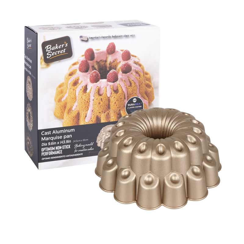 Baker's Secret Bunt Pan 9" Marquise, Extra Thick Cast Aluminum Bundt Cake Pan Baking Pan,2 Layers Non-stick Coating For Easy Release, Baking Supplies- 10cup Cast Aluminum Collection - NewNest Australia