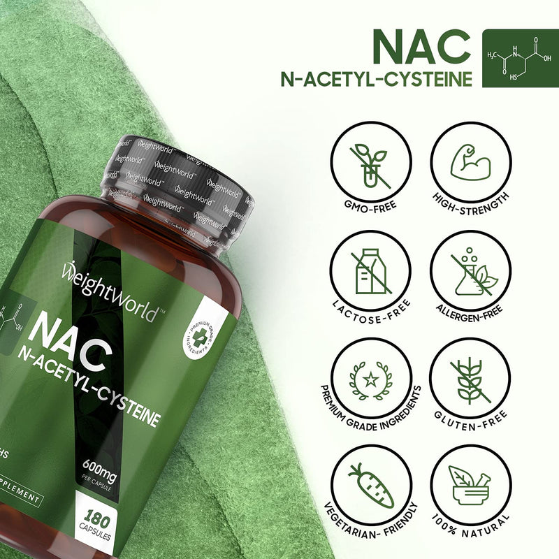 NAC Supplement - N-Acetyl-Cysteine 600mg - 180 Vegan Capsules (6 Months Supply) - Amino Acid Nutritional Supplement with High Bioavailability - Non Toxic & Stable Form - Non GMO Glutathione Supplement - NewNest Australia