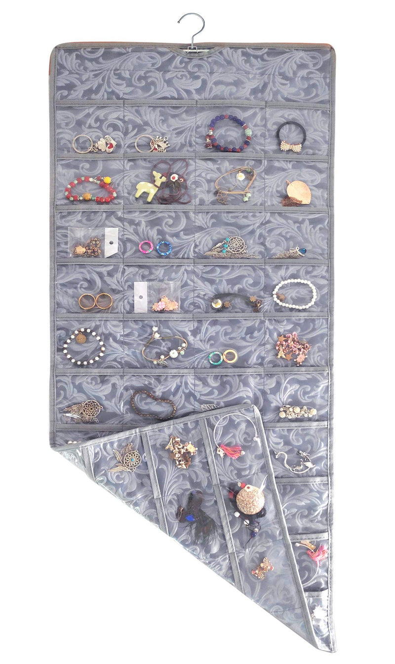 BB Brotrade Hanging Jewelry Organizer,Double Sided Jewelry Storage Organizer with Embossed Pattern,80 Clear PVC Pockets Organizer for Holding Jewelries (Grey) Grey - NewNest Australia