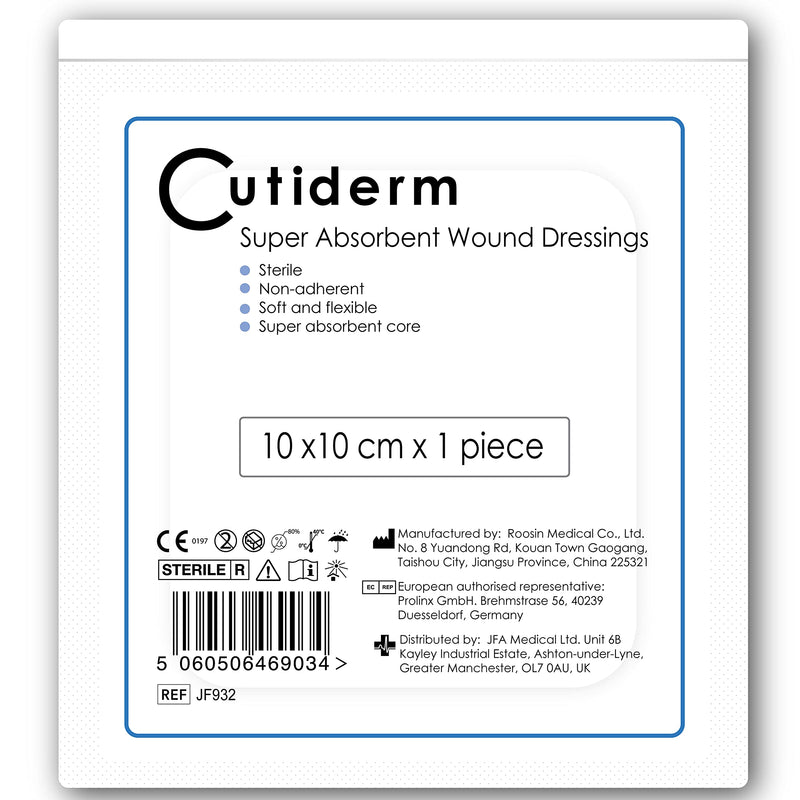 Cutiderm Sterile Low Adherent Super Absorbent Wound Dressings 10cm x 10cm Pack of 10 - Designed for Highly exuding Wounds 10 Count (Pack of 1) - NewNest Australia