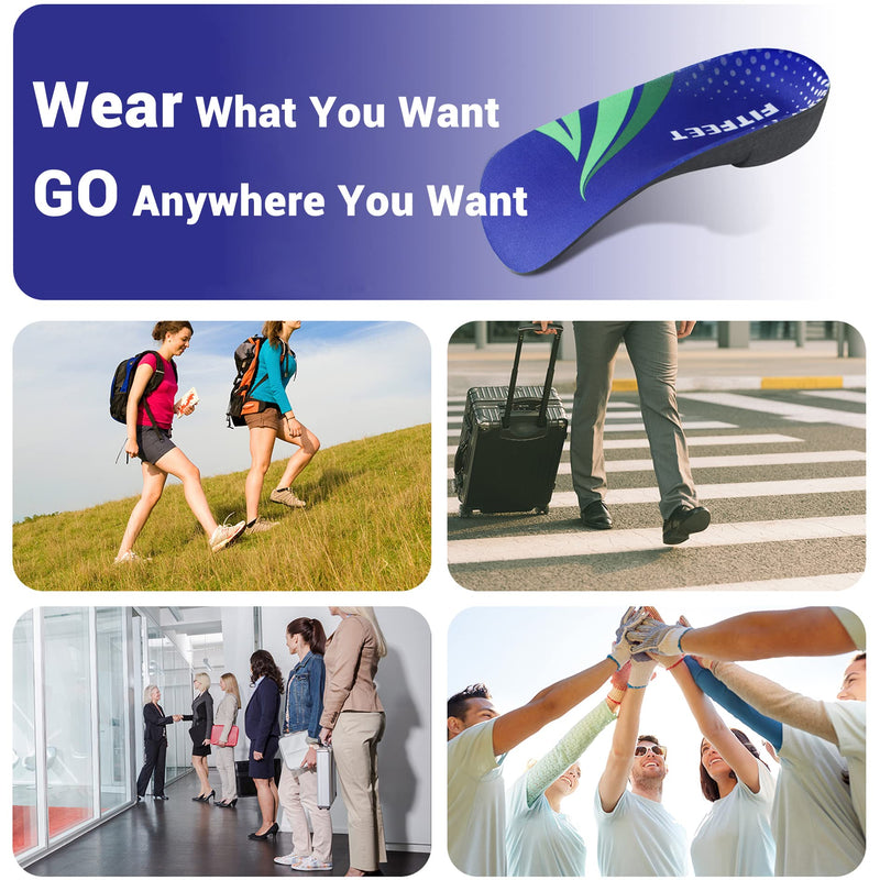 High Arch Support Insoles, FitFeet 3/4 Orthotics Shoe Insoles for Women and Men, Plantar Fasciitis Insoles for Flat Feet, Over-Pronation, Relief Heel Spur Pain Orthotic Inserts, Blue and Black, M M | 5.5~8 UK - NewNest Australia