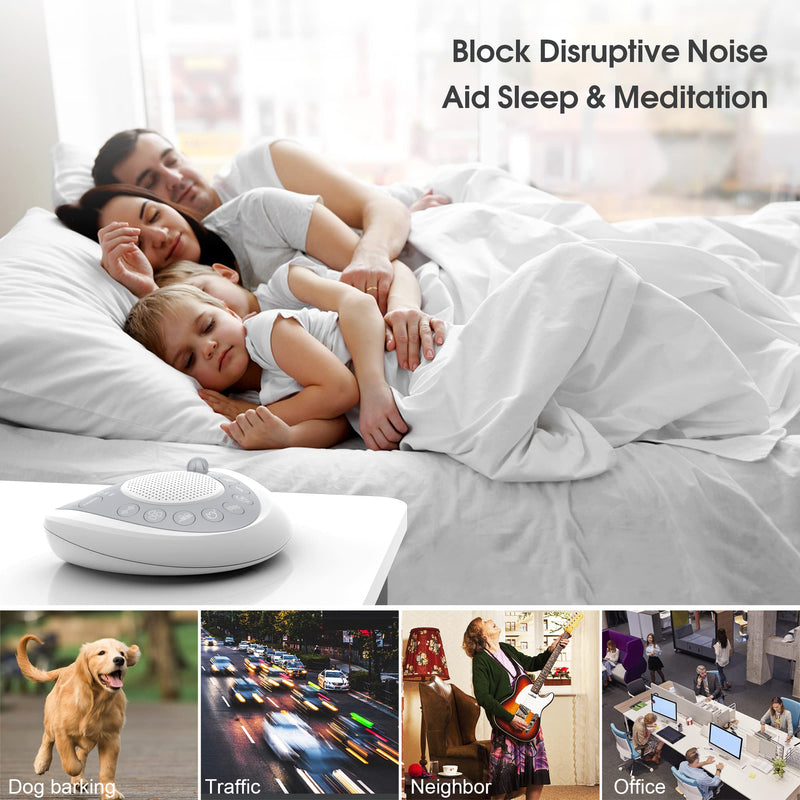 White Noise Sound Machine for Sleeping Baby Kid Adult Office Privacy with 24 Soothing Sounds, Portable Sleep Machine White Noise Fan Natural Sound, Battery & Plug, Timer, 2 USB Charger, Headphone Jack Sliver - NewNest Australia