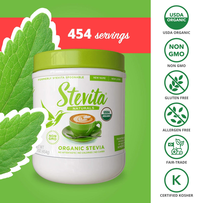 Stevita Organic Stevia - 16 oz - Stevia & Erythritol All-Natural Sweetener, No Calories - USDA Organic, Non-GMO, Vegan, Keto, Paleo, Gluten Free - 454 Servings 1 Pound (Pack of 1) - NewNest Australia
